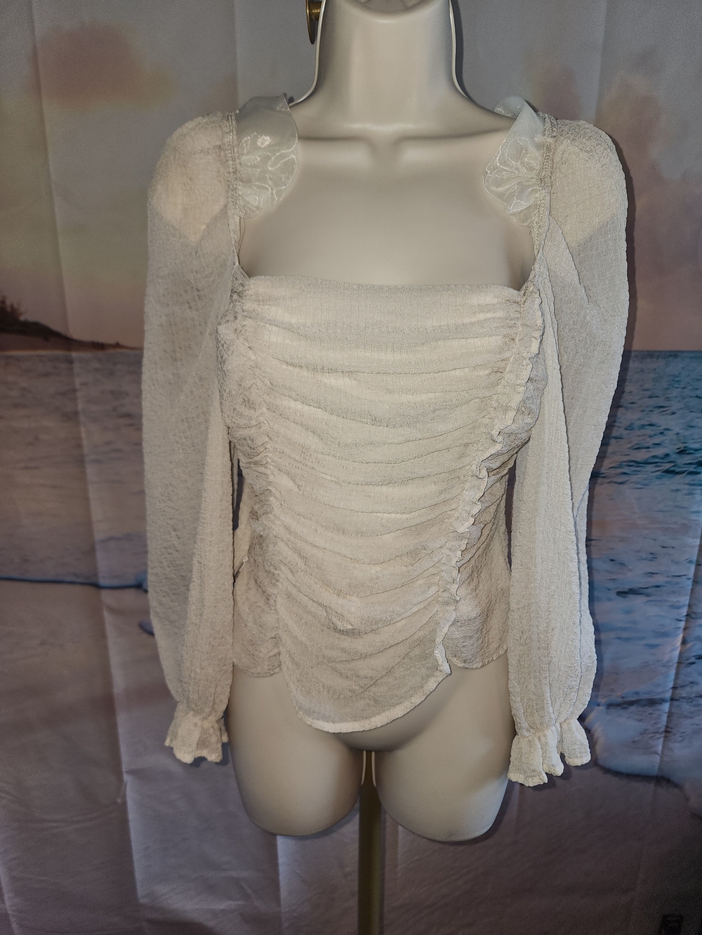 Astr White Ruched Long-Sleeve Intimate Top